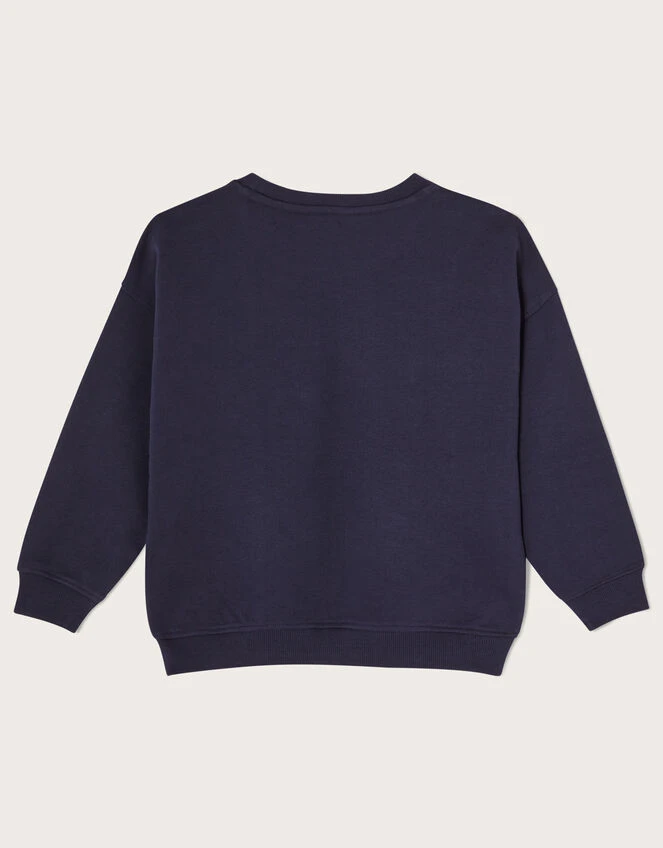 MONSOON Dinosaur Embroidered Oversized Sweat Top Blue 2 MONSOON Dinosaur Embroidered Oversized Sweat Top Blue - Image 2