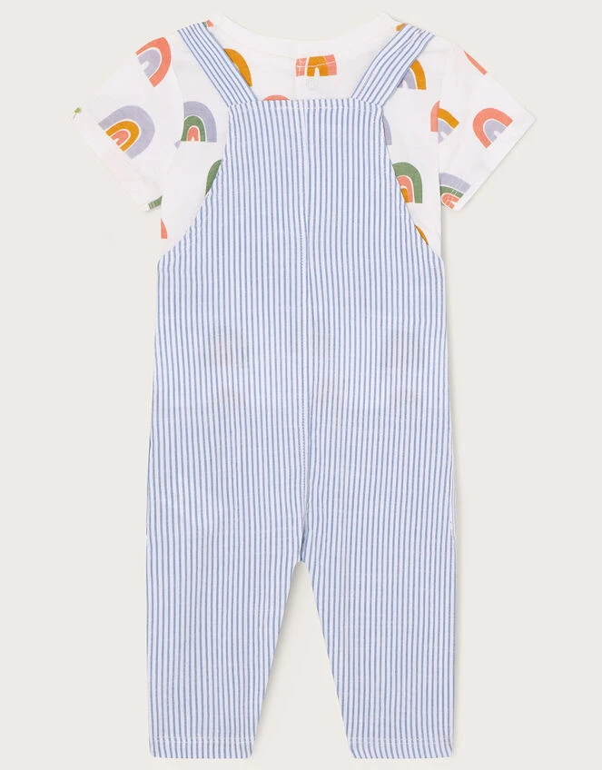 MONSOON Newborn Rainbow T-Shirt Stripe Dungarees Multi 2 MONSOON Newborn Rainbow T-Shirt Stripe Dungarees Multi - Image 2