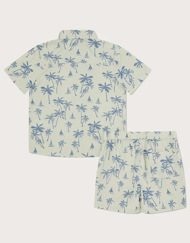 MONSOON Palm Print Poplin Shirt And Shorts Set Green 2 MONSOON Palm Print Poplin Shirt And Shorts Set Green - Image 2