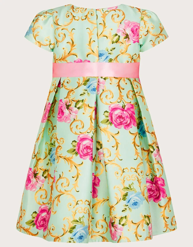 MONSOON Baby Baroque Rose Foil Print Dress Green 1 MONSOON Baby Baroque Rose Foil Print Dress Green