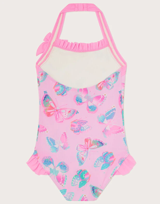 MONSOON Butterfly Halterneck Swimsuit With Recycled Polyester Pink 2 MONSOON Butterfly Halterneck Swimsuit With Recycled Polyester Pink - Image 2