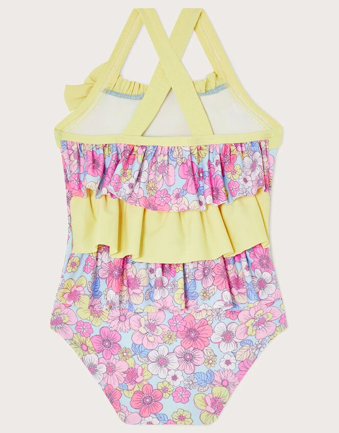 MONSOON Baby Retro Floral Frill Swimsuit Blue 2 MONSOON Baby Retro Floral Frill Swimsuit Blue - Image 2