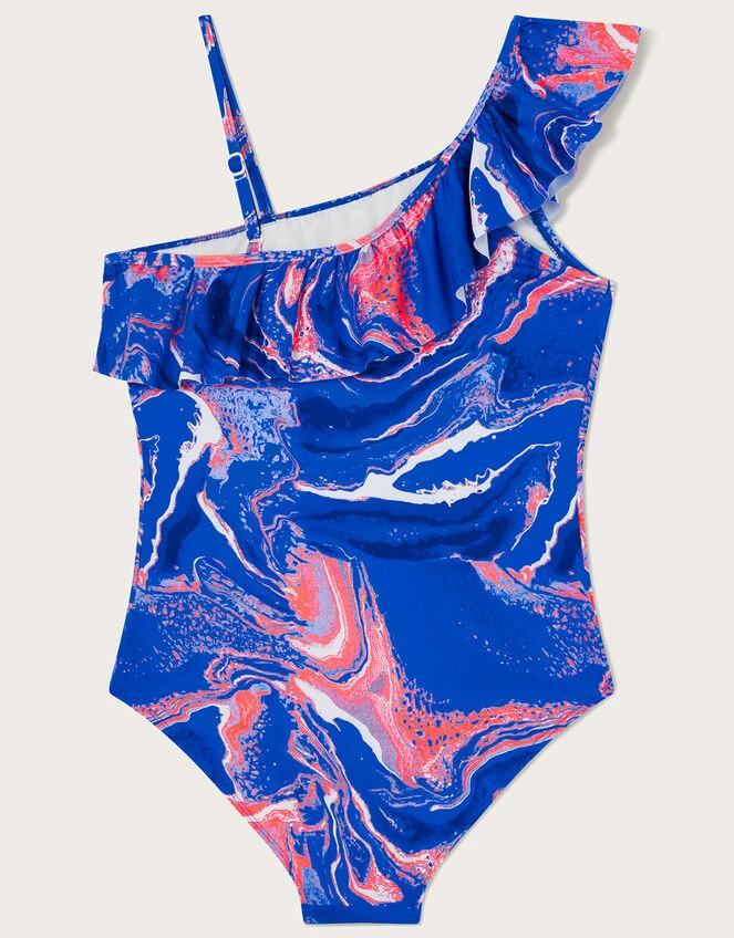 MONSOON Marble Print Frill Swimsuit Blue 2 MONSOON Marble Print Frill Swimsuit Blue - Image 2