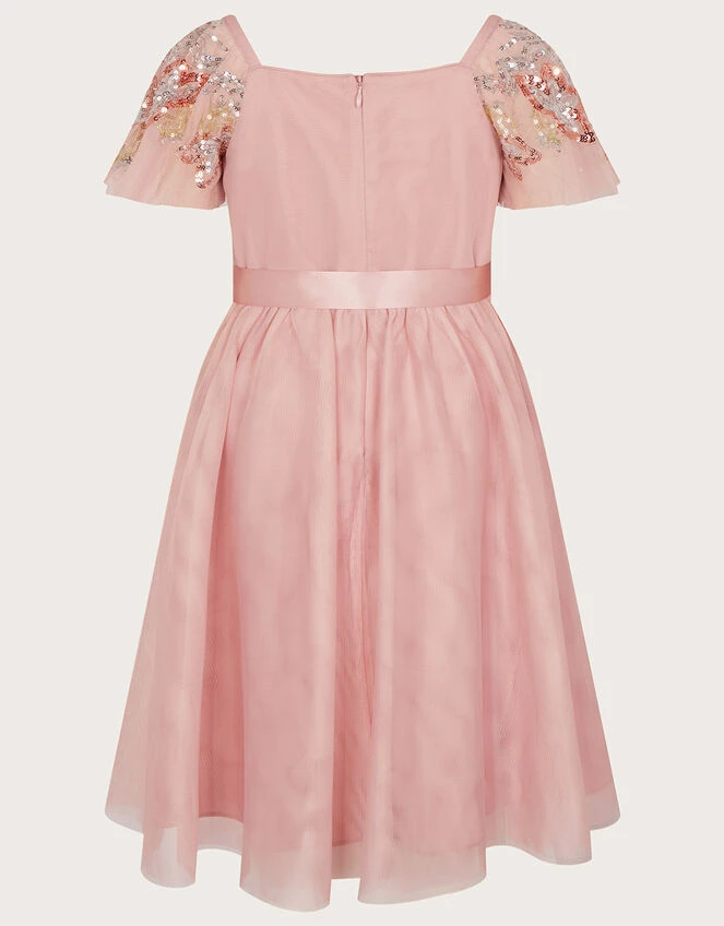 MONSOON Embellished Sequin Flutter Sleeve Dress Pink 2 MONSOON Embellished Sequin Flutter Sleeve Dress Pink - Image 2