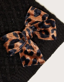 MONSOON Velvet Leopard Bow Beanie Hat With Recycled Polyester Black -MONSOON Sales Store 03 41014722 4