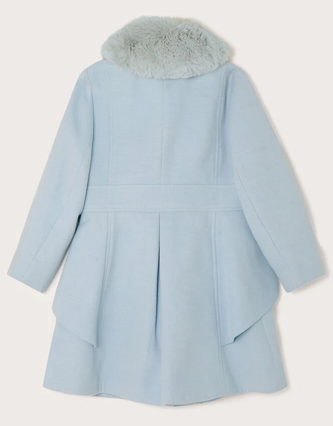 MONSOON Waist Waterfall Coat With Faux Fur Collar Blue 4 MONSOON Waist Waterfall Coat With Faux Fur Collar Blue - Image 4