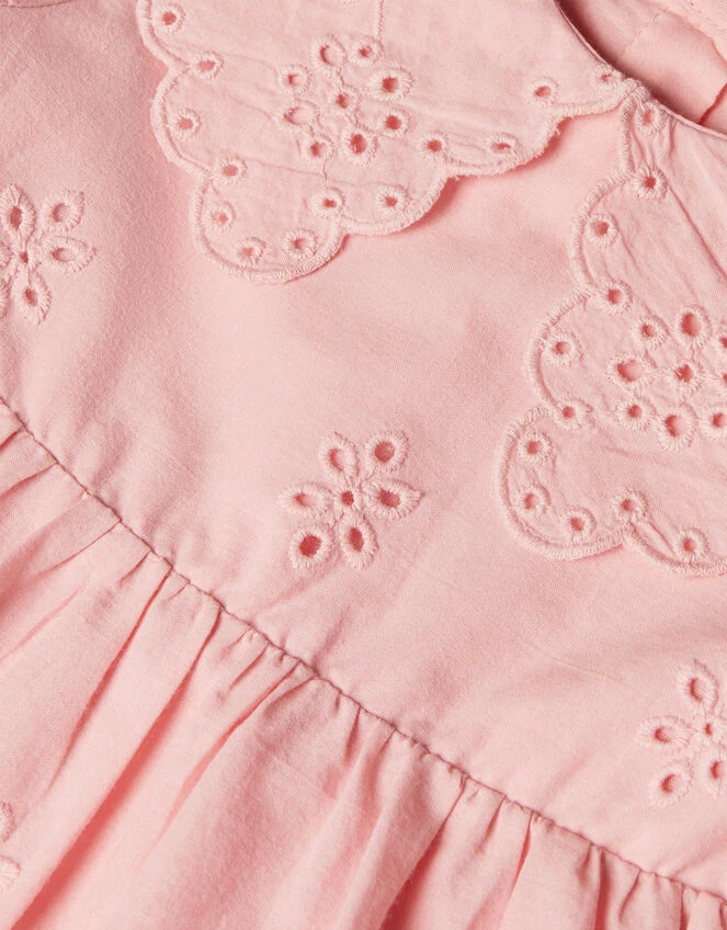 MONSOON Baby Broderie Pintuck Dress Pink 3 MONSOON Baby Broderie Pintuck Dress Pink - Image 3