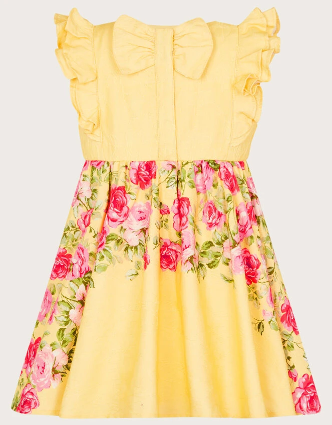 MONSOON Baby Roses Border Jacquard Dress Yellow 2 MONSOON Baby Roses Border Jacquard Dress Yellow - Image 2