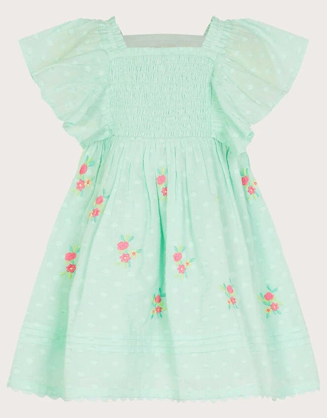 MONSOON Baby Dobby Embroidered Floral Dress Blue 2 MONSOON Baby Dobby Embroidered Floral Dress Blue - Image 2