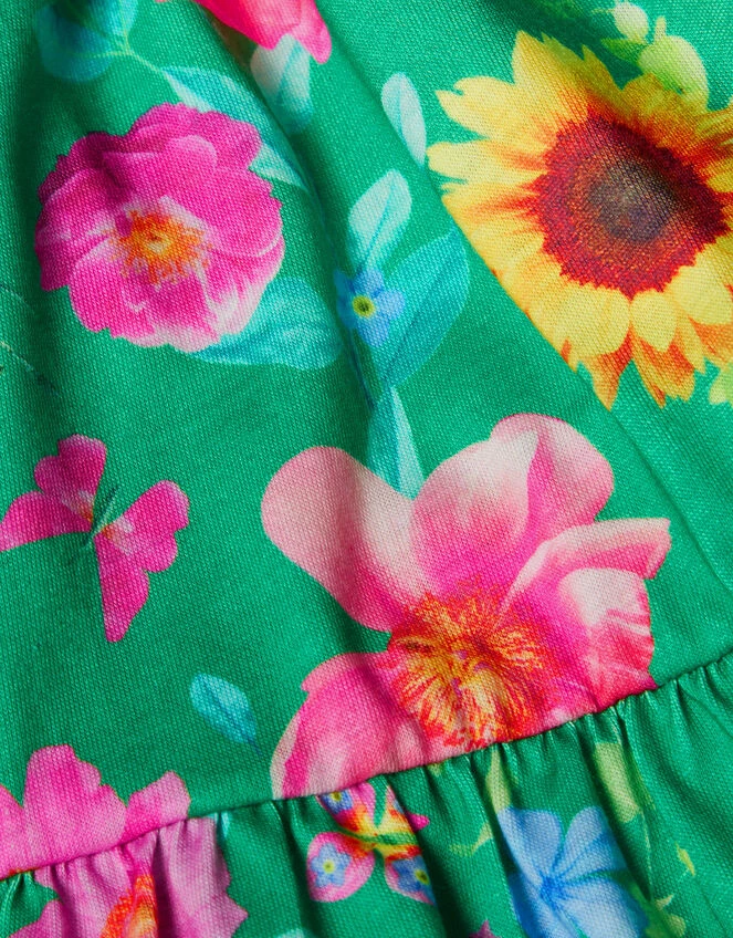 MONSOON Floral Print Short Sleeve Jersey Dress Green 3 MONSOON Floral Print Short Sleeve Jersey Dress Green - Image 3
