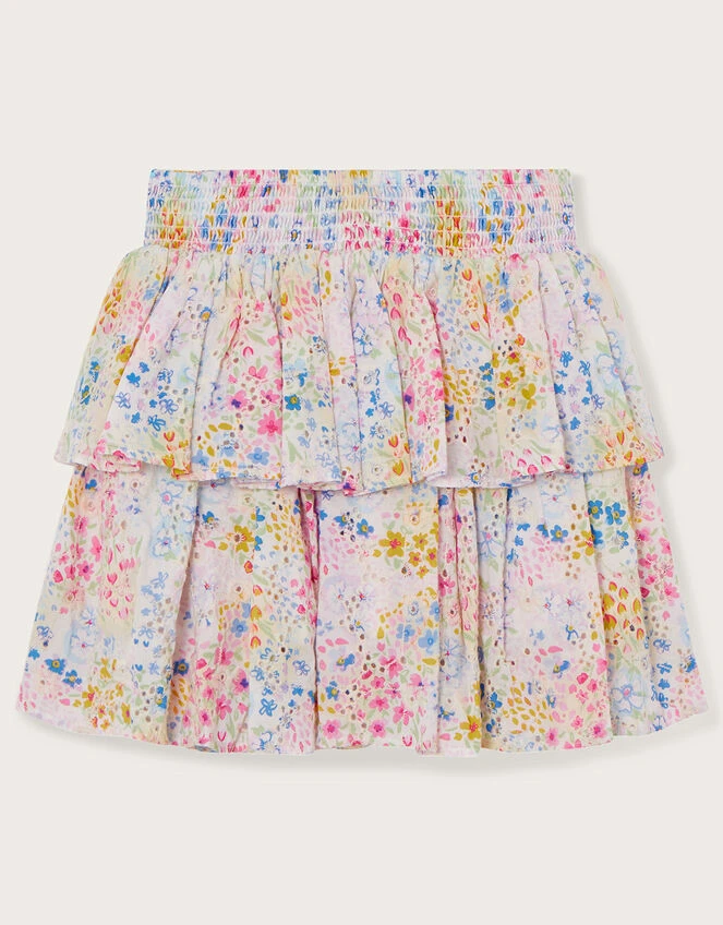 MONSOON Floral Print Broderie Skirt Multi 2 MONSOON Floral Print Broderie Skirt Multi - Image 2