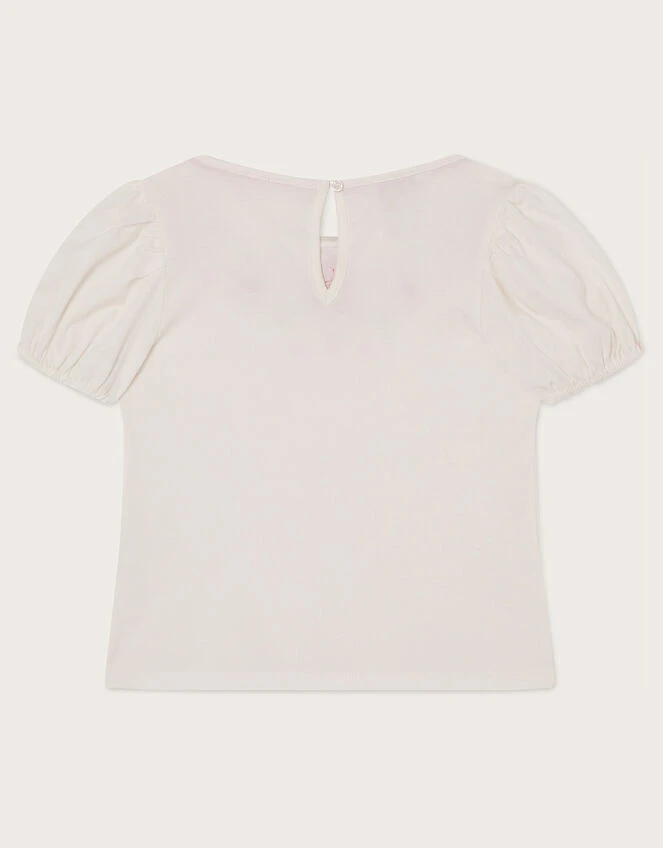 MONSOON Crochet Gem Detail T-Shirt Ivory 2 MONSOON Crochet Gem Detail T-Shirt Ivory - Image 2