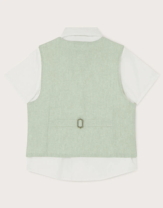 MONSOON Three-Piece Waistcoat, Bow Tie And Short Sleeve Shirt Set Green 2 MONSOON Three-Piece Waistcoat, Bow Tie And Short Sleeve Shirt Set Green - Image 2