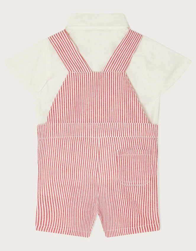 MONSOON Newborn Stripe Dungarees And Shirt Set Red 3 MONSOON Newborn Stripe Dungarees And Shirt Set Red - Image 3