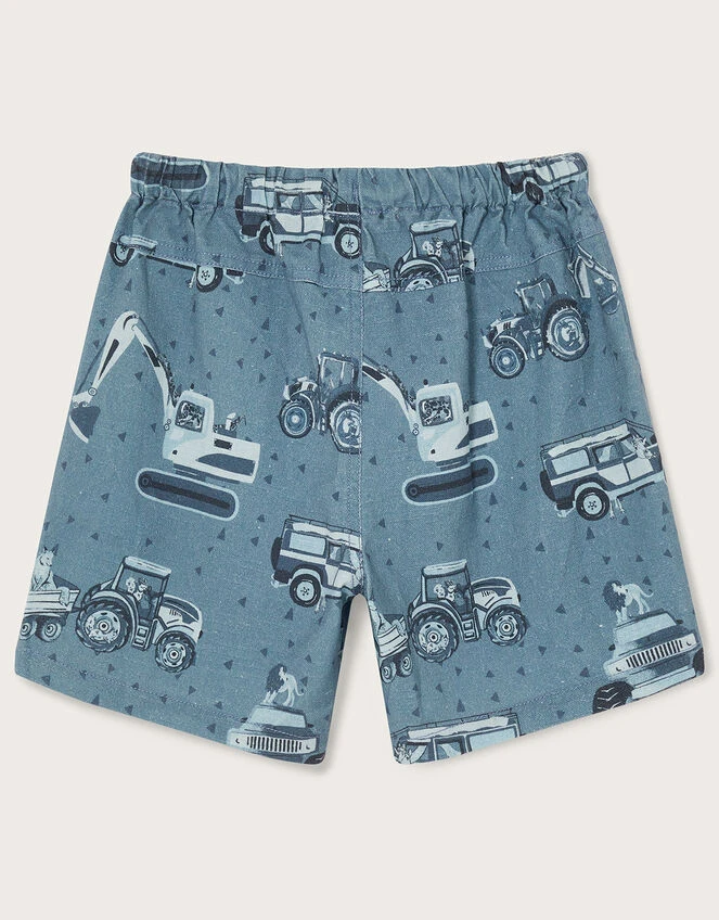 MONSOON Vehicle Print Slub Drawstring Shorts Blue 2 MONSOON Vehicle Print Slub Drawstring Shorts Blue - Image 2