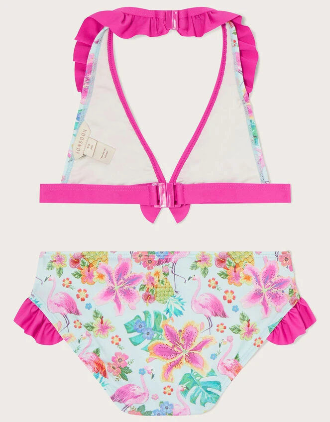 MONSOON Flamingo Tropical Ruffle Bikini Set Blue 2 MONSOON Flamingo Tropical Ruffle Bikini Set Blue - Image 2