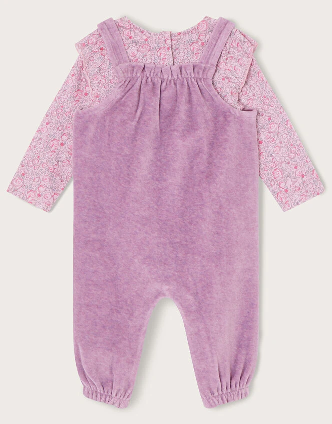 MONSOON Newborn Ditsy Print Velour Romper Set Purple 2 MONSOON Newborn Ditsy Print Velour Romper Set Purple - Image 2