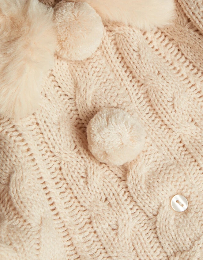 MONSOON Baby Cable Knit Cardigan With Faux Fur Collar Camel 4 MONSOON Baby Cable Knit Cardigan With Faux Fur Collar Camel - Image 4