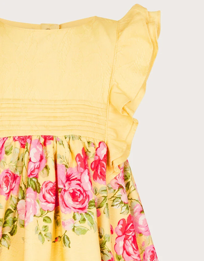 MONSOON Baby Roses Border Jacquard Dress Yellow 3 MONSOON Baby Roses Border Jacquard Dress Yellow - Image 3