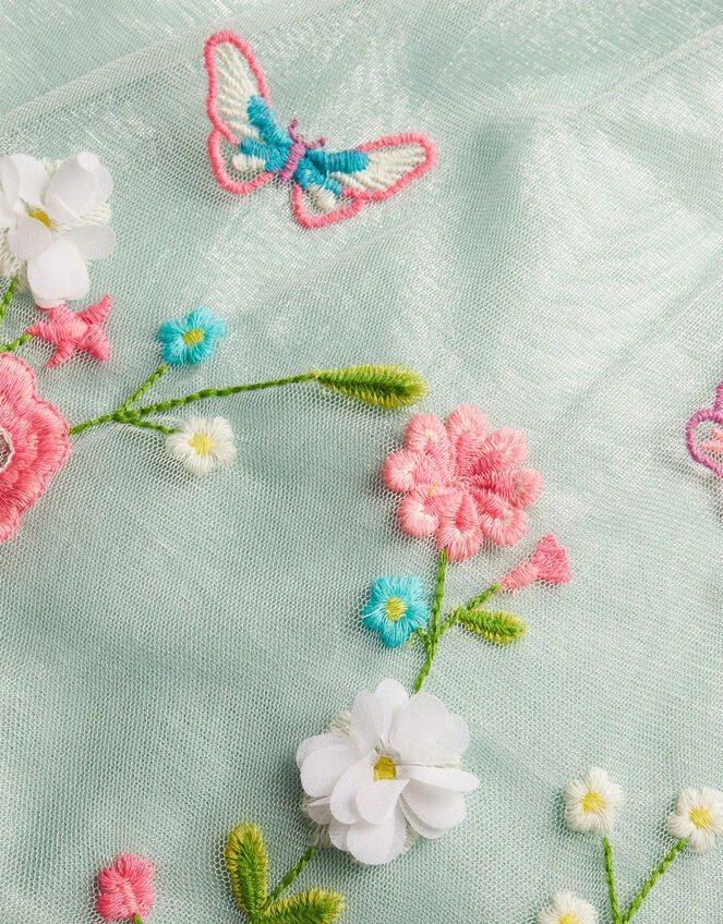 MONSOON Baby Ruffle Front Embroidered Mesh Dress Green 4 MONSOON Baby Ruffle Front Embroidered Mesh Dress Green - Image 4