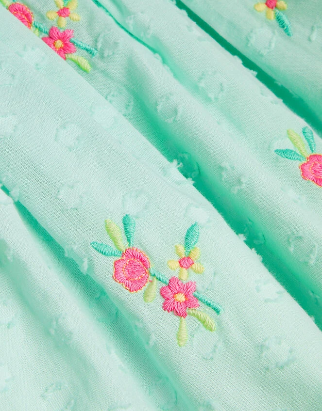 MONSOON Baby Dobby Embroidered Floral Dress Blue 3 MONSOON Baby Dobby Embroidered Floral Dress Blue - Image 3