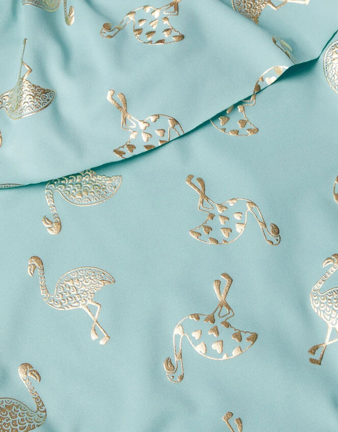 MONSOON Flamingo Foil Print Frill Swimsuit Blue 3 MONSOON Flamingo Foil Print Frill Swimsuit Blue - Image 3