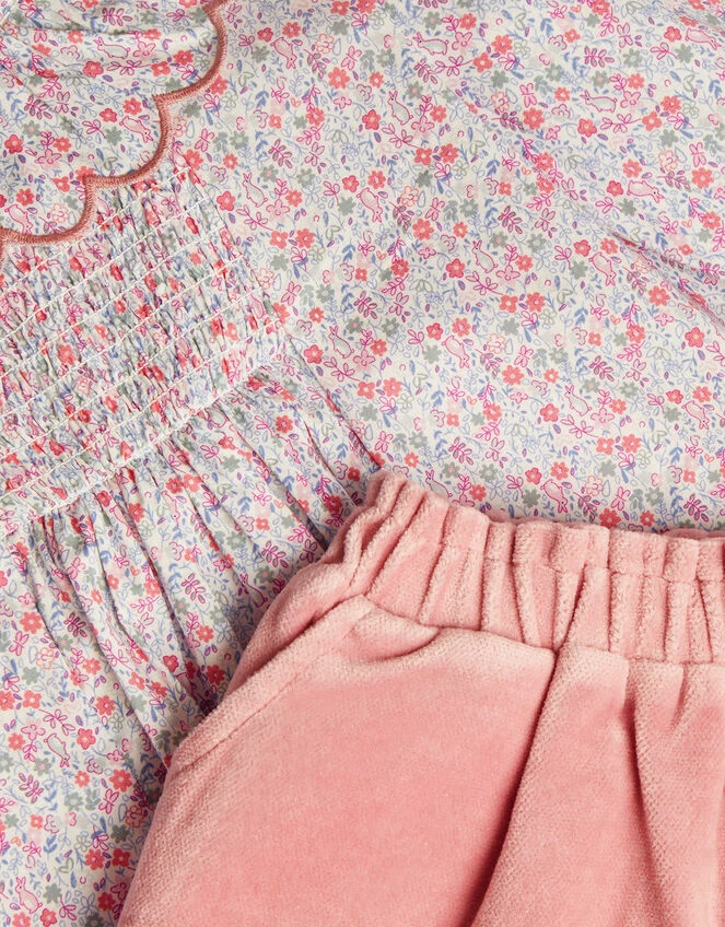 MONSOON Baby Bird Blouse And Velour Shorts Set Pink 3 MONSOON Baby Bird Blouse And Velour Shorts Set Pink - Image 3