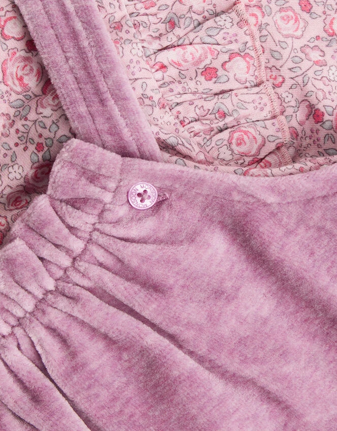 MONSOON Newborn Ditsy Print Velour Romper Set Purple 3 MONSOON Newborn Ditsy Print Velour Romper Set Purple - Image 3
