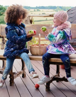 MONSOON Rainbow Metallic Padded Coat With Hood Pink