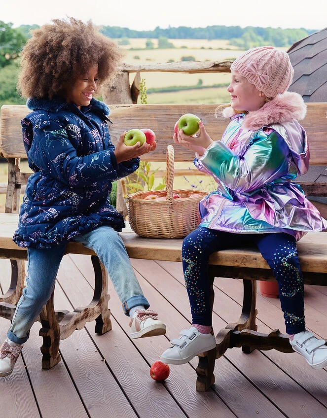 MONSOON Rainbow Metallic Padded Coat With Hood Pink 1 MONSOON Rainbow Metallic Padded Coat With Hood Pink