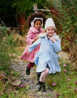 MONSOON Waist Waterfall Coat With Faux Fur Collar Blue