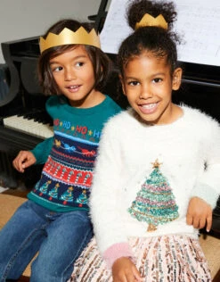 MONSOON Dinosaur Christmas Intarsia Jumper Green