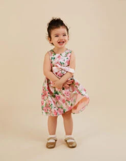 MONSOON Baby Rose Print Satin Dress Pink
