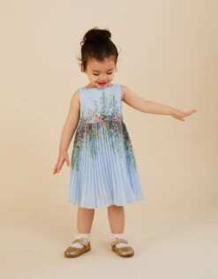 MONSOON Baby Hyacinth Pleated Dress Blue