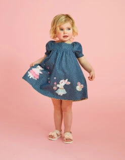 MONSOON Baby Foil Spot Character Chambray Dress Blue